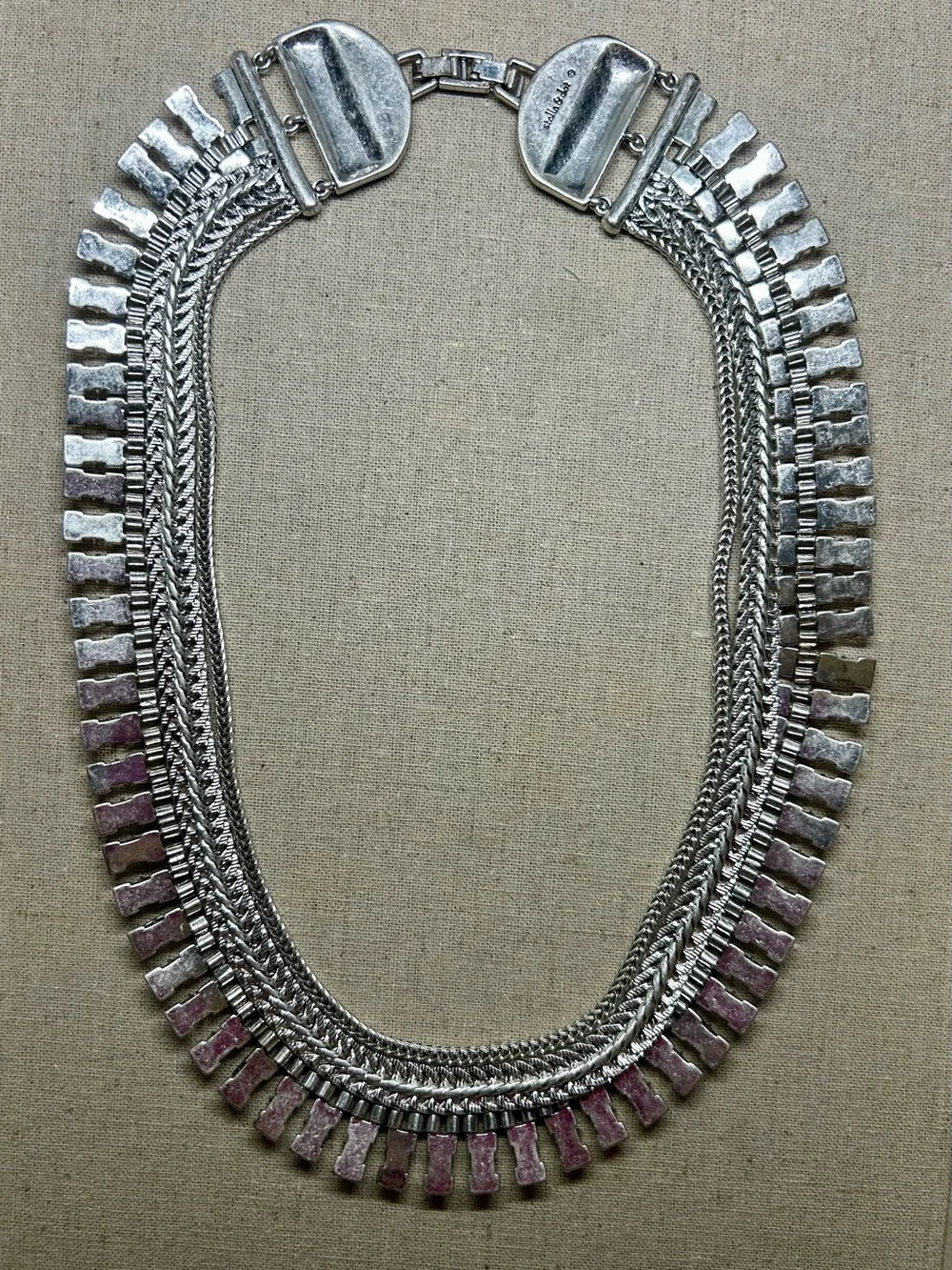 Stella & Dot silver Electra statement necklace with black, gray and clear stones